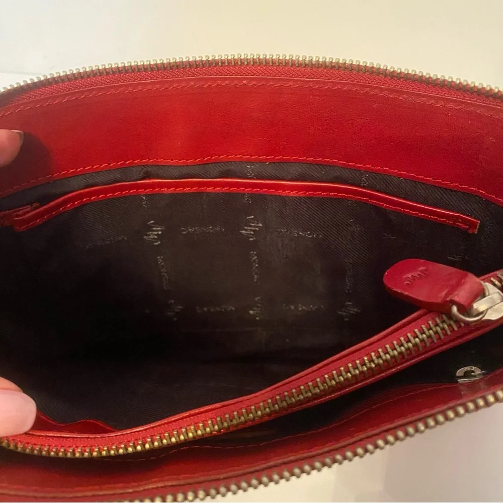 VINTAGE MONSAC ORIGINAL BAG SHOULDER SHINY RED LEATHER 2 STRAP ZIP TOP ENVELOPE
